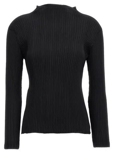 ISSEY MIYAKE BLACK HATCHING PLEATS TOP