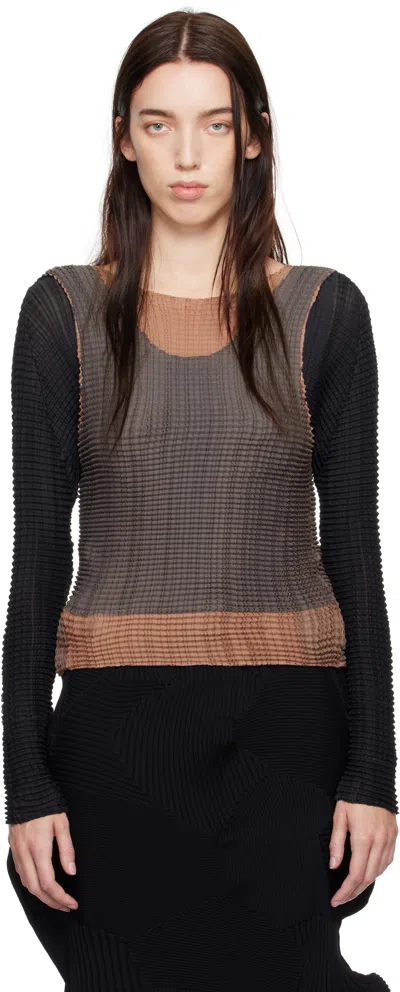 Issey Miyake Black Layered Color Pleats T-shirt In 15 Black