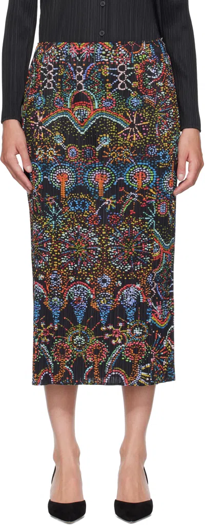 Issey Miyake Black Light Festival Midi Skirt In Animal Print