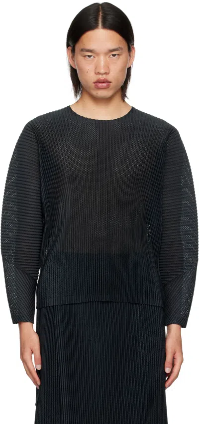 Issey Miyake Black Light Mesh Long Sleeve T-shirt In 15-black