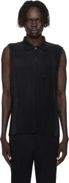 Issey Miyake Black Light Mesh Polo In Black