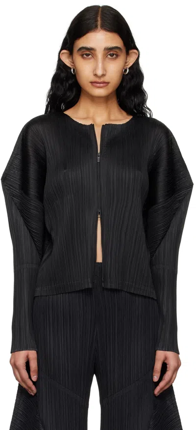 Issey Miyake Monthly Colors February Pleated Cardigan In Black