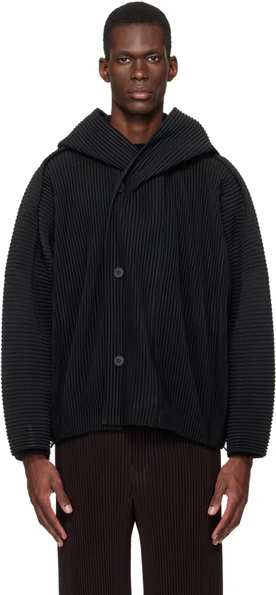 Issey Miyake Hooded Polyester Jacket Long Sleeves Ribbed In Black
