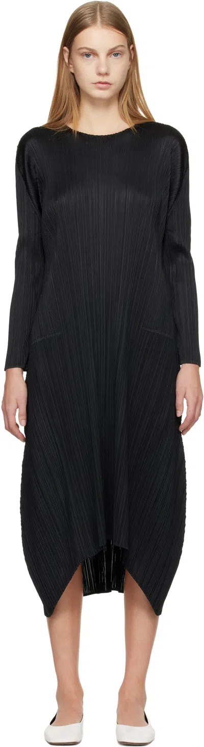Issey Miyake October Series Dress Midi Three Quarter Sleeves In Black
