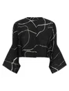 Issey Miyake Abstract Pattern Cropped Cardigan With Flared Sleeves In Black