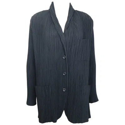 Pre-owned Issey Miyake Black Pleated Shawl Neck Jacket
