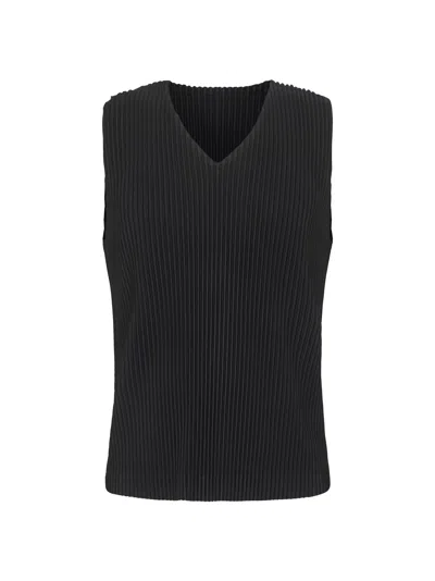 ISSEY MIYAKE BLACK PLEATED TANK TOP