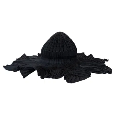 Pre-owned Issey Miyake Black Polyester 2016 Wave Pleated Fedora Hat One Size