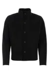 Issey Miyake Ribbed Texture High Collar Pleated Cardigan In Black