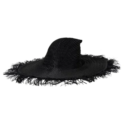 Pre-owned Issey Miyake Black Polyester Fringe Trim Pleated Fedora Hat 58