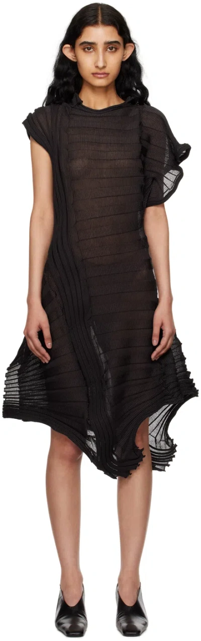 Issey Miyake Black Sheer Moving Knit Midi Dress In 15-black
