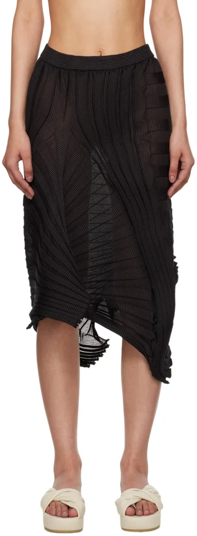 Issey Miyake Black Sheer Moving Knit Midi Skirt In 15-black
