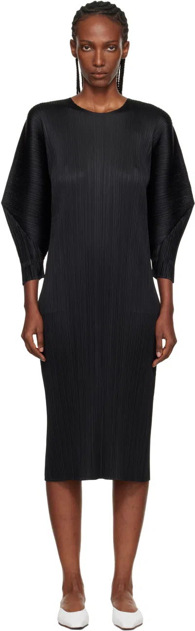 Issey Miyake Womens Black Skyline Pleats Knitted Midi Dress In Blue