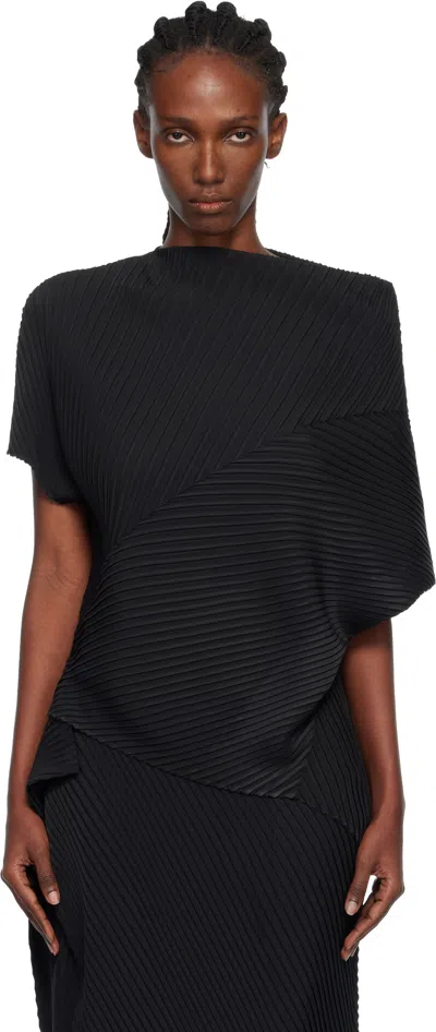 Issey Miyake Black Soft Fold Pleats Blouse