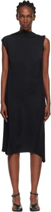 Issey Miyake Black Soft Fold Pleats Midi Dress In Black