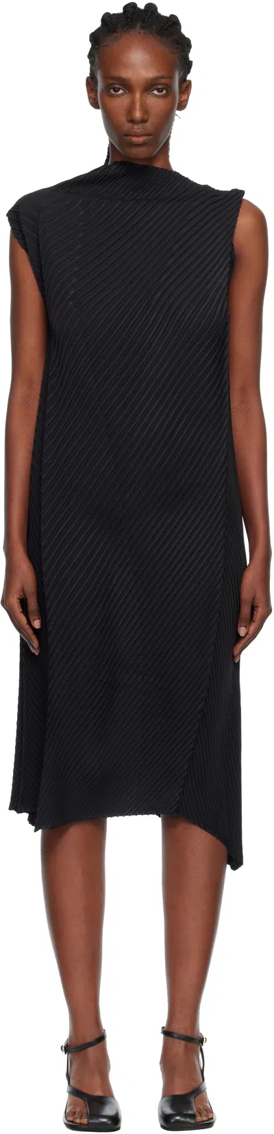 Issey Miyake Black Soft Fold Pleats Midi Dress