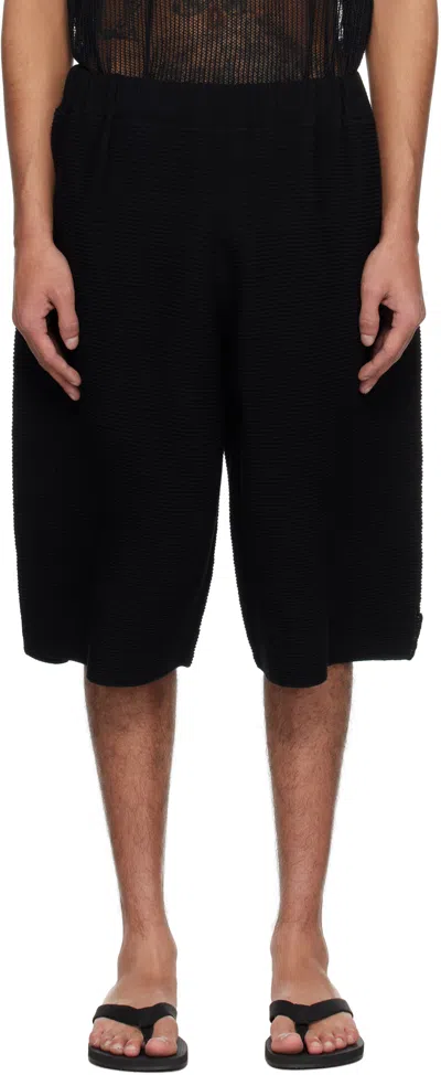 Issey Miyake Black Tight Twist Cotton Knit Shorts In 15-black