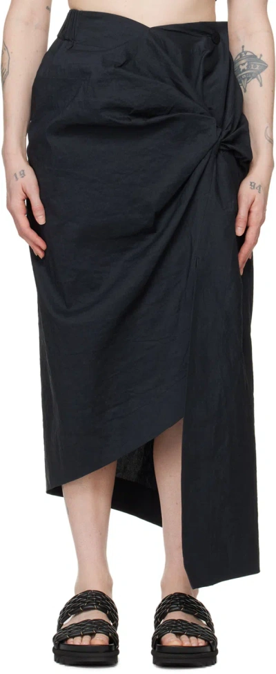 Issey Miyake Black Twisted Midi Skirt In 15- Black