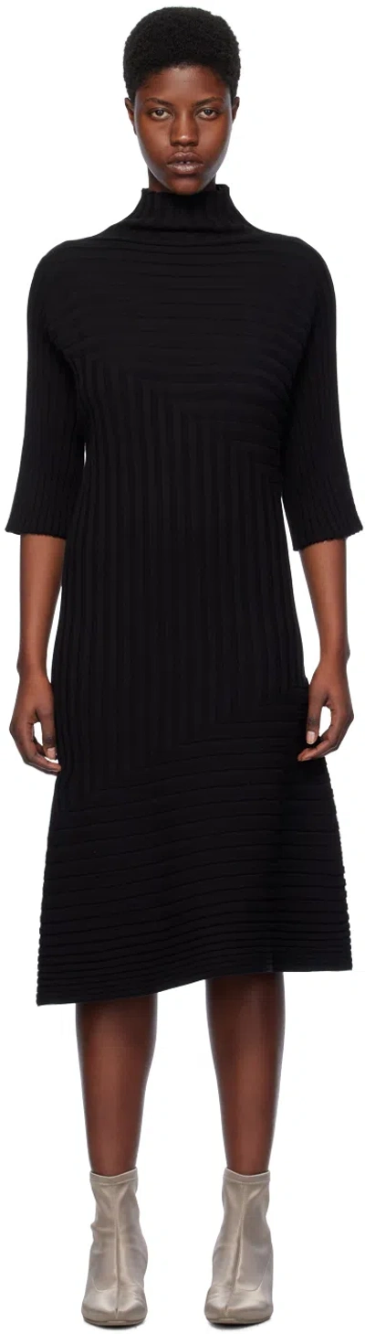 Issey Miyake Black Two Textured Midi Dress In 15-black