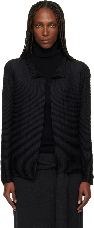 Issey Miyake Black Wooly Pleats Cardigan