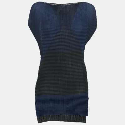 Pre-owned Issey Miyake Black/blue Plisse Cap Sleeve Top S