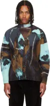 Issey Miyake Long Sleeve Abstract Pattern Pleated Jacket In Animal Print