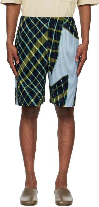 Issey Miyake Blue & Green Windswept Plaid Shorts