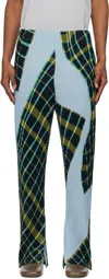 ISSEY MIYAKE BLUE & GREEN WINDSWEPT PLAID TROUSERS