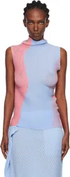 Issey Miyake Blue & Pink Abstract Tint Pleats Tank Top In Blue