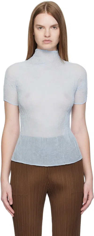 Issey Miyake Blue Chiffon Twist 3 Top In Gray