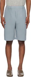 Issey Miyake Ns Gray Blue Pleats Regular-fit Knitted Shorts