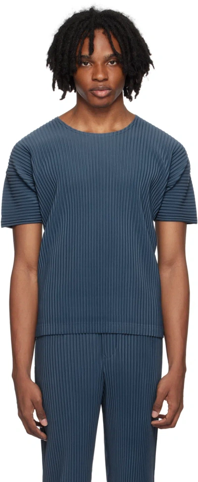 Issey Miyake Blue Color Pleats T-shirt In 73-iron Blue