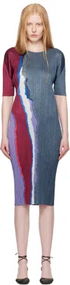 Issey Miyake Blue Grainy Colors Midi Dress In Multi