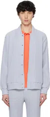 Issey Miyake Blue Kersey Pleats Bomber Jacket In 76-blue Gray