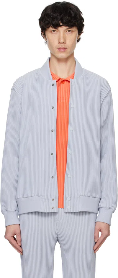 Issey Miyake Blue Kersey Pleats Bomber Jacket In 76-blue Gray
