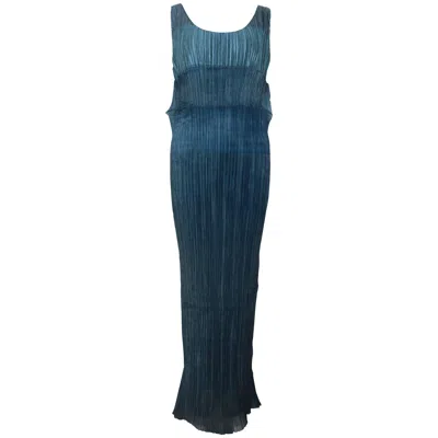 Pre-owned Issey Miyake Blue Pleated Maxi Dress