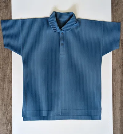 Pre-owned Issey Miyake Blue Plisse Polo