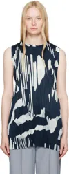 Issey Miyake Womens Grayish Navy Refraction Abstract-print Pleated Knitted Tunic Top