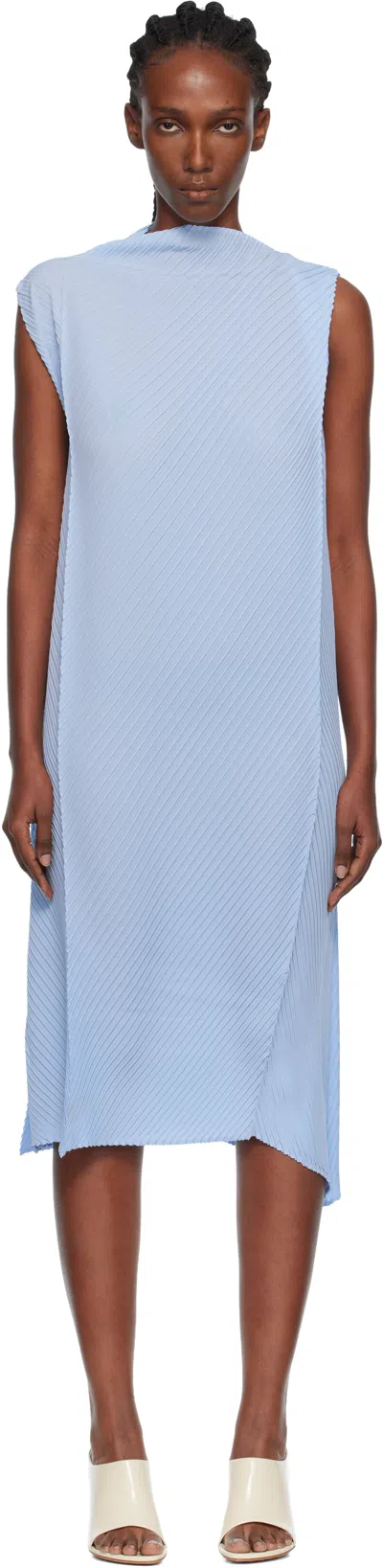 Issey Miyake Blue Soft Fold Pleats Midi Dress