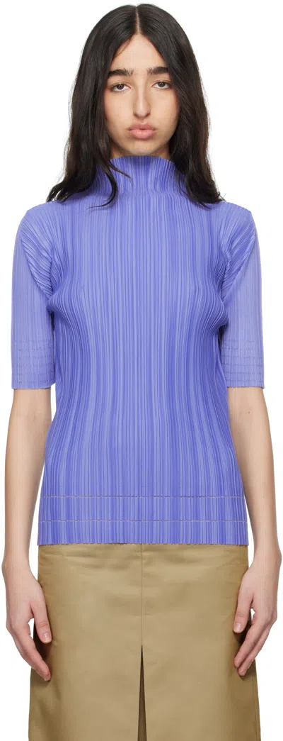 Issey Miyake Blue Soft Pleats Turtleneck In 74 Steel Blue