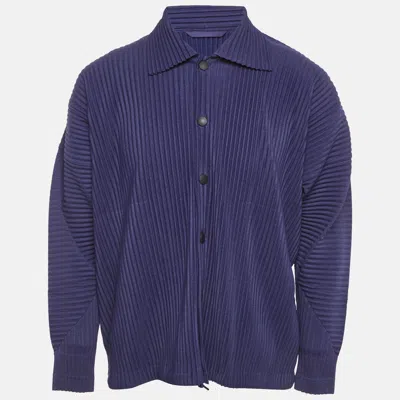 Pre-owned Issey Miyake Blue Synthetic Pleated Cardigan Xs