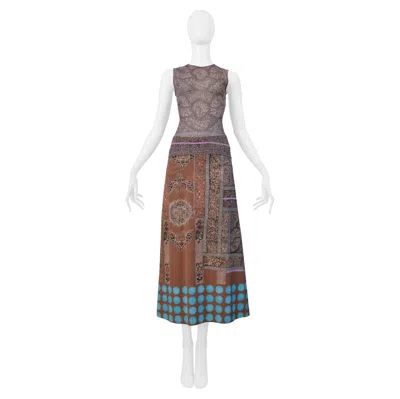Pre-owned Issey Miyake Blue/ Tan Skirt Ensemble With Kashmir Paisley And Polka Dots 2001 In Brown