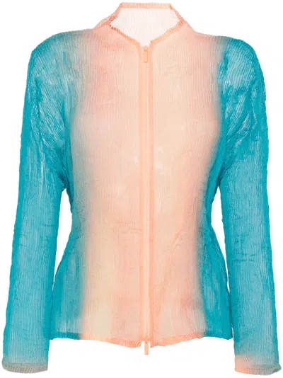 Issey Miyake Blue Zip-up Pleated Top