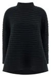 Issey Miyake Long Sleeve High Neck Flared Hem Top In Black