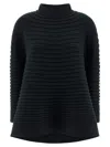 Issey Miyake Long Sleeve High Neck Flared Hem Top In Black