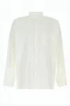 Issey Miyake Boxy Cropped Long-sleeve Shirt With Mandarin Collar In White