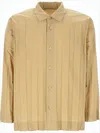 Issey Miyake Boxy Long-sleeve Shirt With Vertical Pleats And Classic Collar In Brown