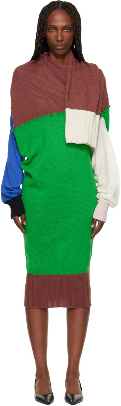 Issey Miyake Brown & Green November Sleeves Collection Midi Dress