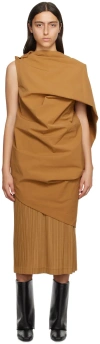 Issey Miyake Canopy Asymmetric Draped Short Dress In 44-brown