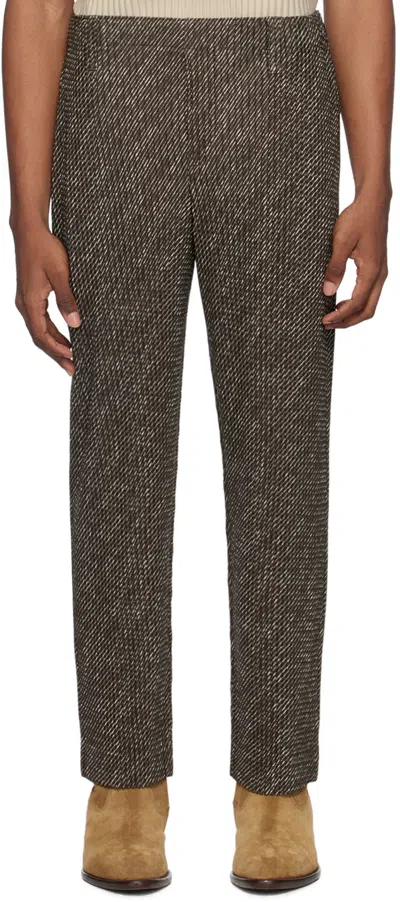 Issey Miyake Brown Diagonals Trousers In 44-brown